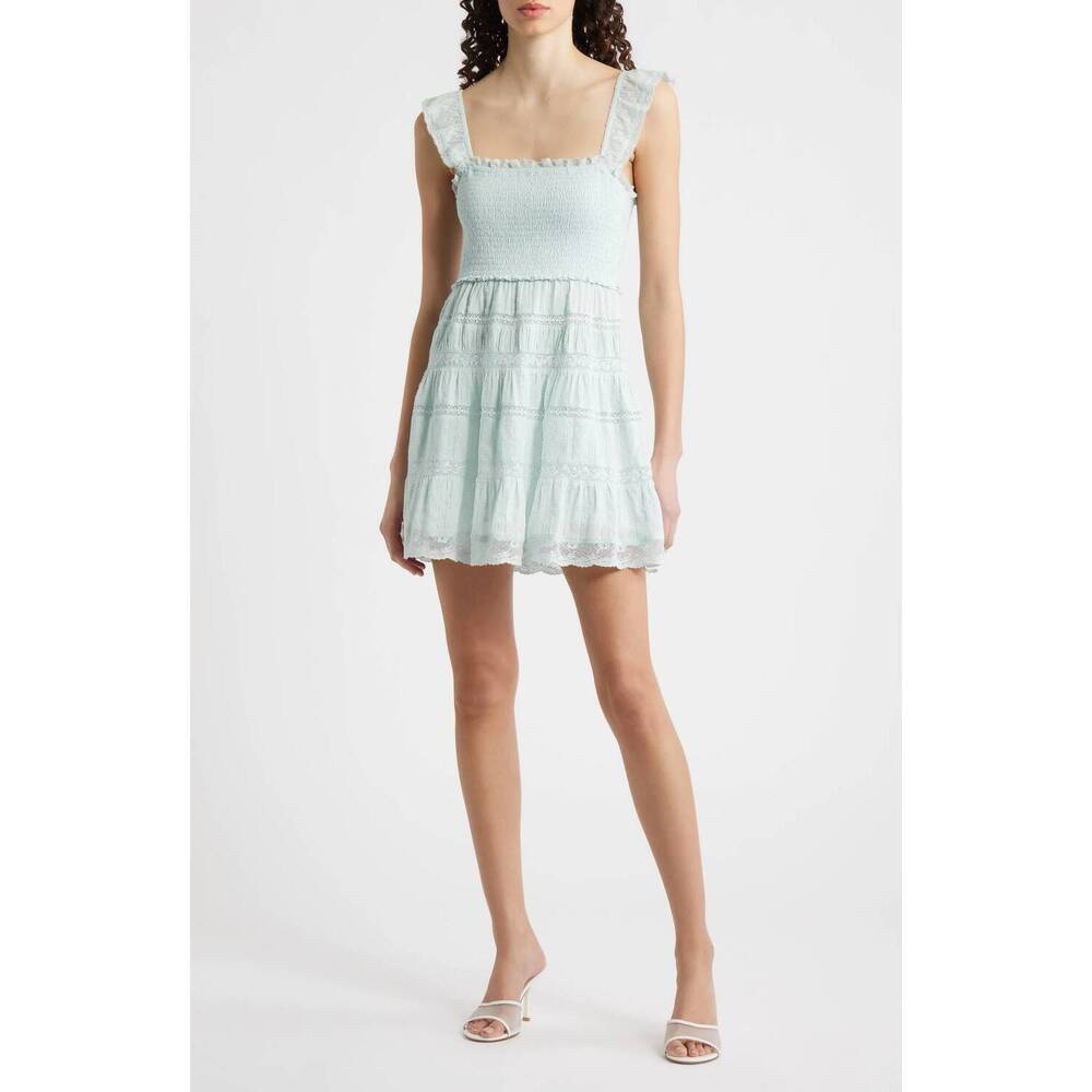 NEW LOVESHACKFANCY colbera lace trimmed cotton mini dress in pale mint